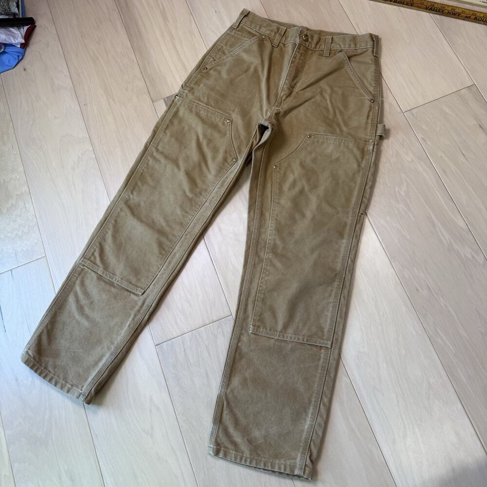 Vintage Carhartt Double Knee Pants 28 Khaki Canvas Heavy Workwear Carpenter - Picture 3 of 11